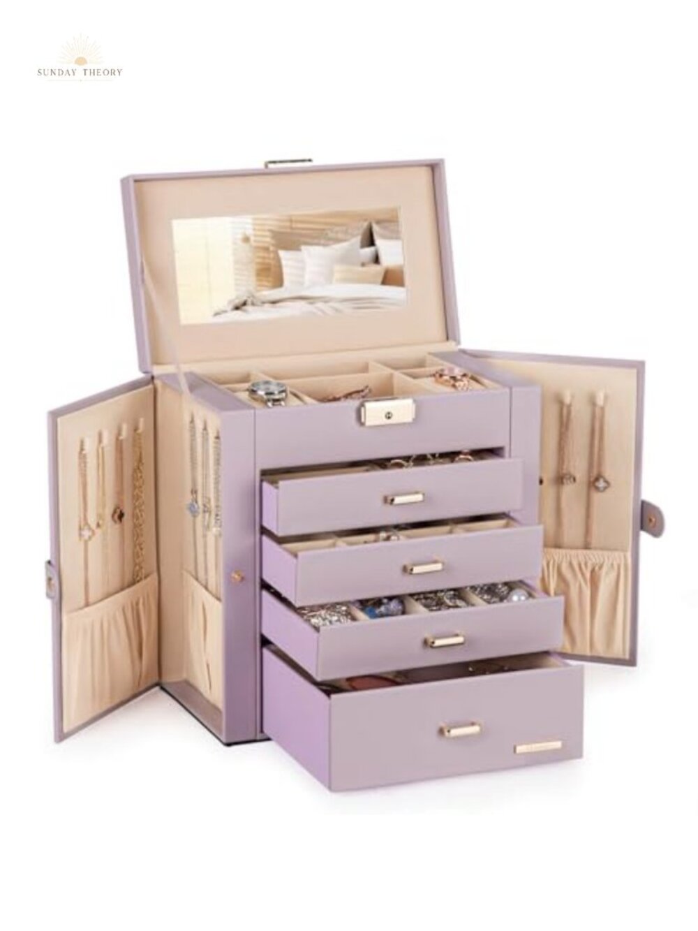 5-Layer Jewelry Box with Lock Faux Leather Large Organizer for Women